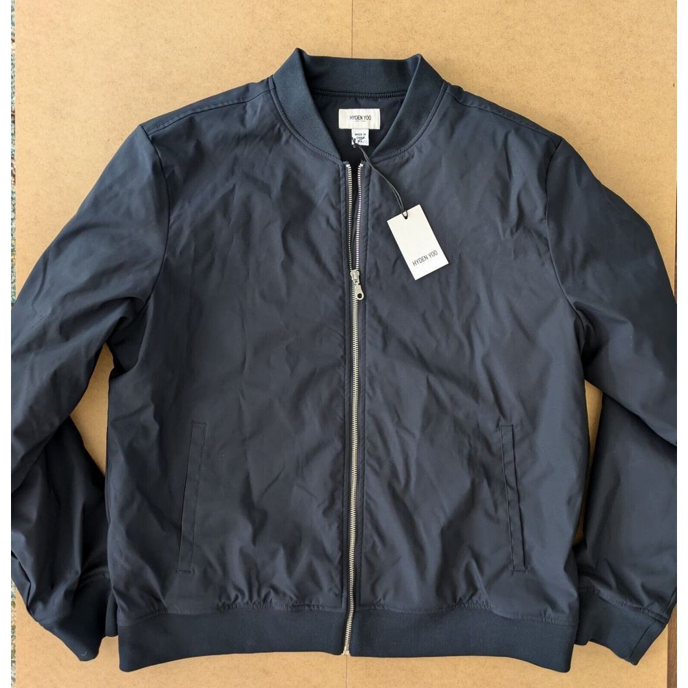 Hyden Yoo Mens XL Classic Bomber Jacket Full Zip Black Long Sleeve‎